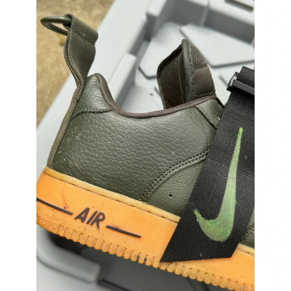 Nike Air Force 1 Utility Low Sequioa Sneakers Olive With Strap Gum Soles Men 8.5